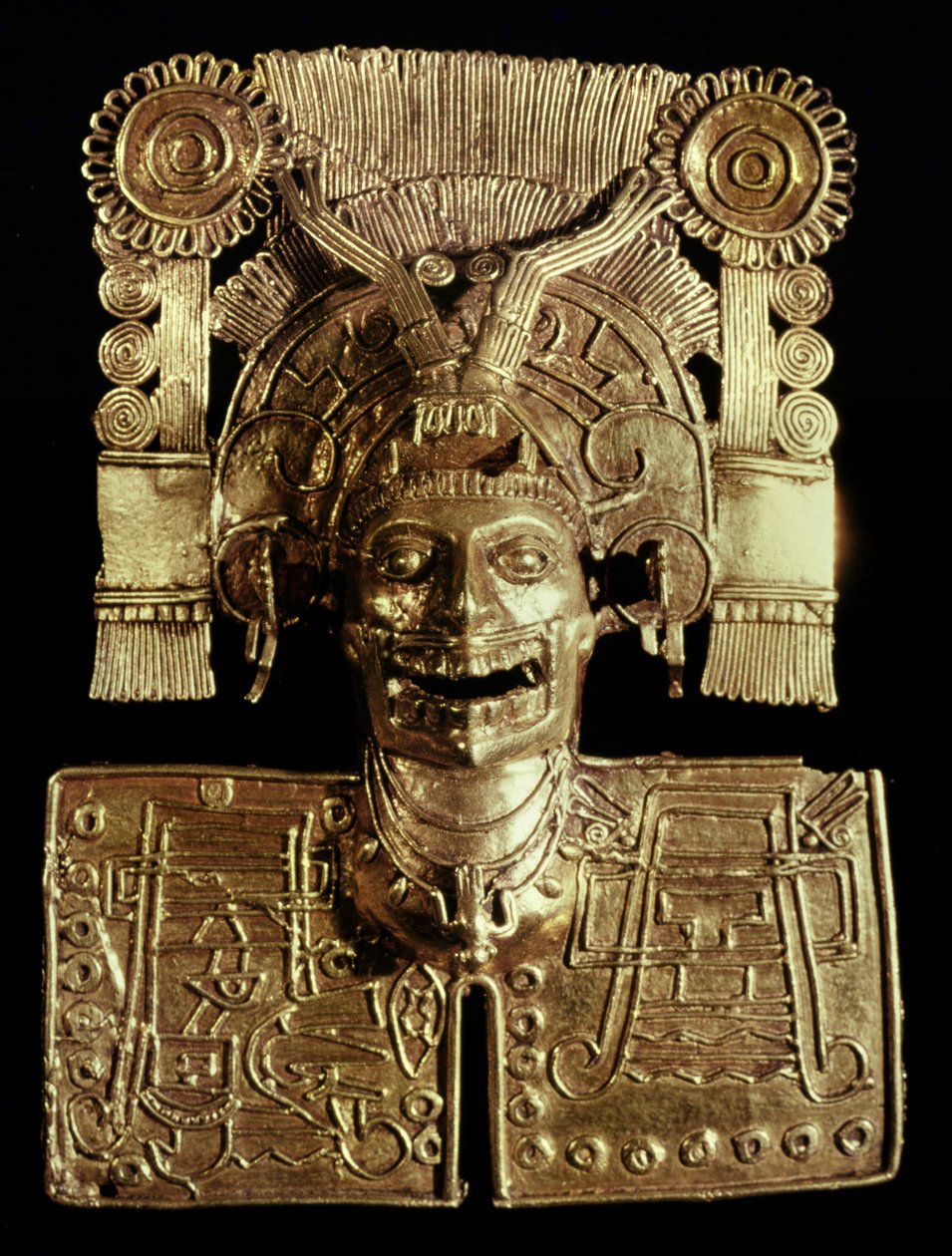 Peto que representa al dios de la muerte, Mictlantecuhtli, de la Tumba 7, Monte Albán, Mixteca, c.1300-1450 (oro) de Pre Columbian