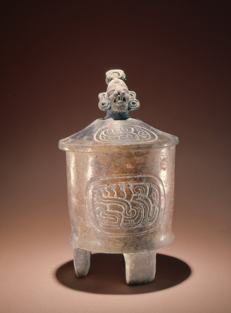 Cuenco trípode estilo Teotihuacán con tapa de efigie encontrado en Tikal de Pre Columbian Pre Columbian