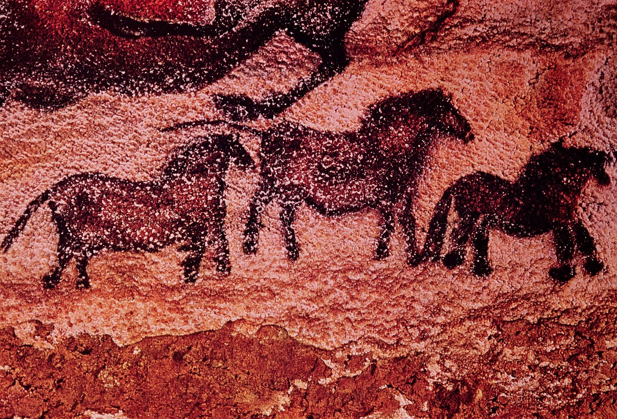 Pintura rupestre de tarpán (ponis), c.17000 a.C. (pintura rupestre) de Prehistoric