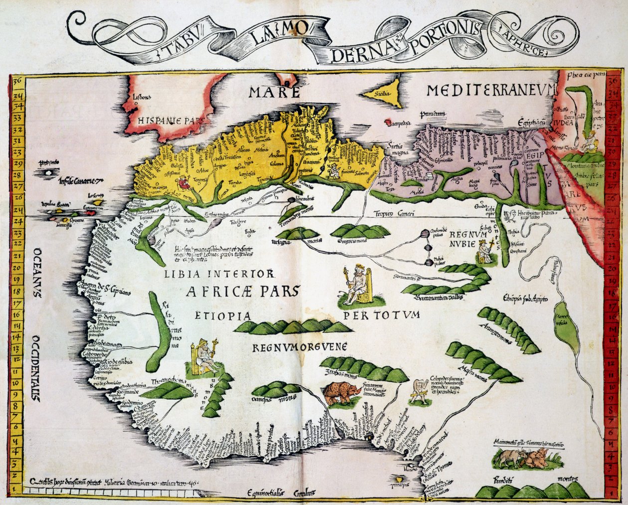 Mapa del norte de África y África occidental, publicado en Estrasburgo en 1522 de Ptolemy