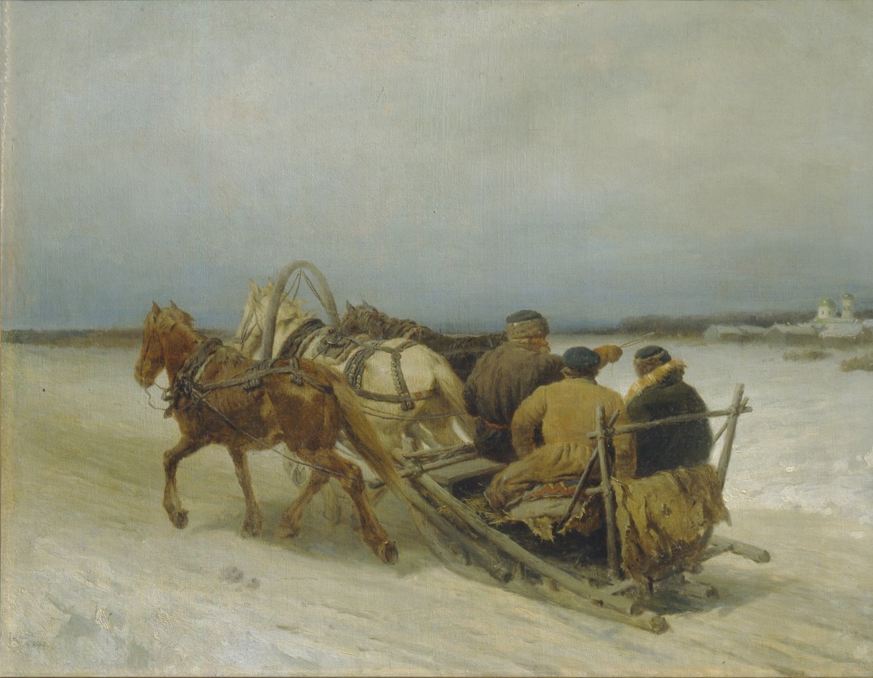 Troika en invierno, 1880s de Pyotr Petrovich Sokolov