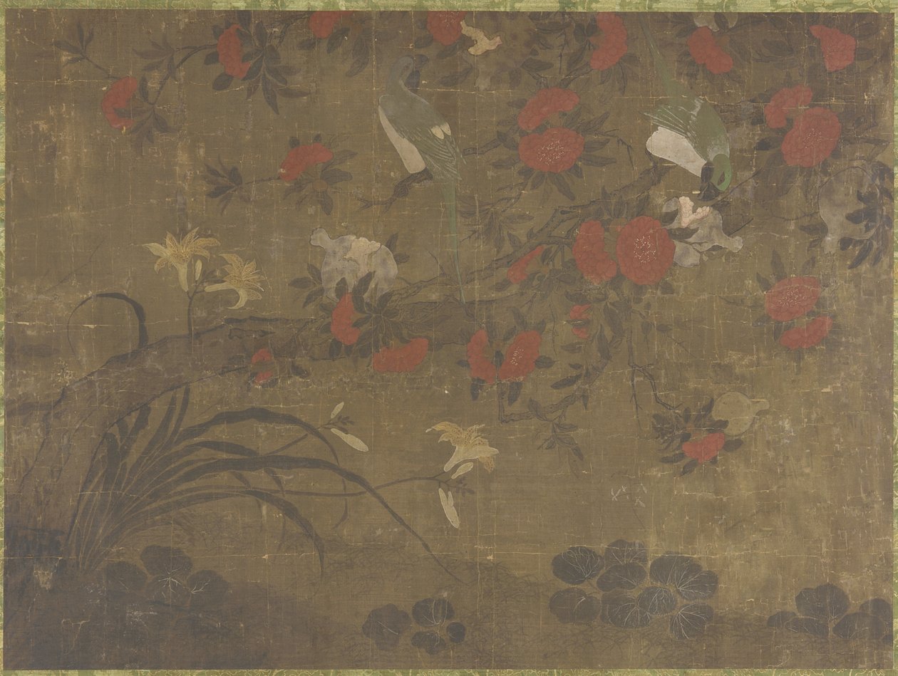 Loros comiendo granadas, siglo XVII-XVIII de Qing Dynasty Chinese School