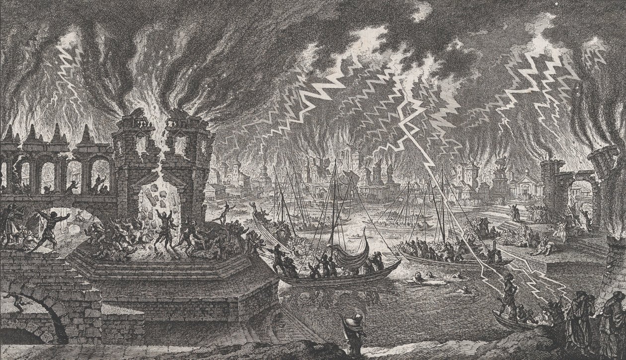 Vista de un incendio, siglo XVIII de Quentin Pierre Chedel