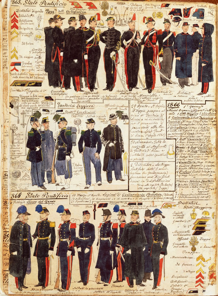 Varios uniformes de los Estados Pontificios de Quinto Cenni