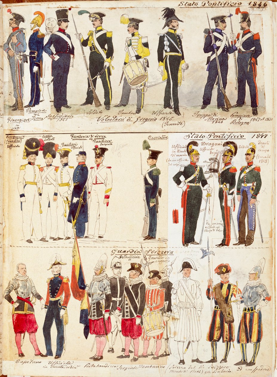 Varios uniformes de los Estados Pontificios de Quinto Cenni