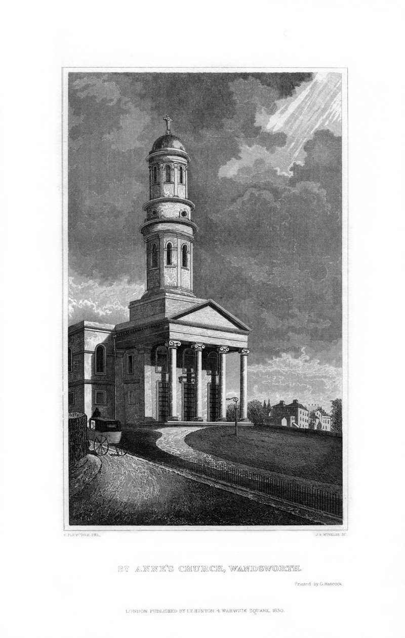 Iglesia de Santa Ana, Wandsworth, Londres de R. Winkles
