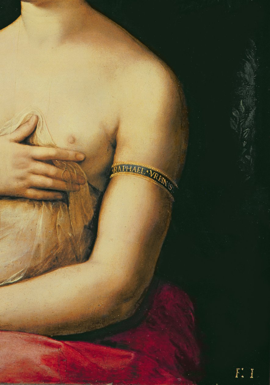 La Fornarina, c.1516 (detalle) de Raffaello Sanzio Raphael