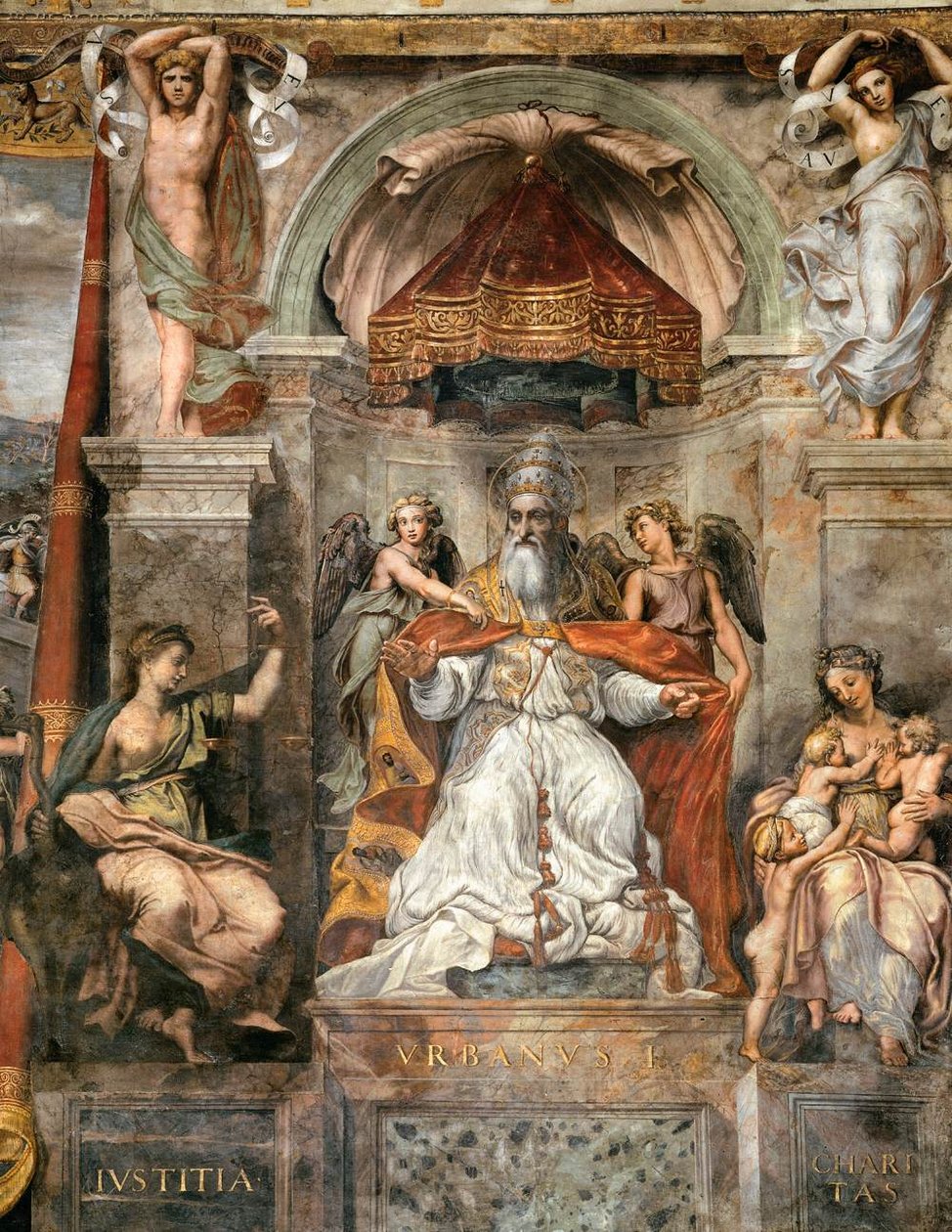 Sala de Constantino, papa Urbano I entre la justicia y la caridad de Raffaello Sanzio Raphael