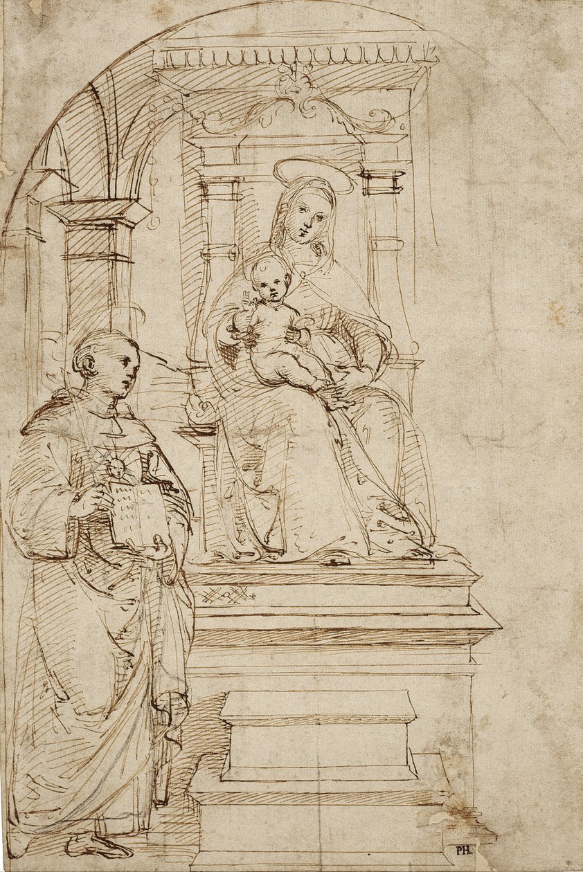 Boceto para una Virgen entronizada y el Niño con San Nicolás de Tolentino de Raffaello Sanzio Raphael