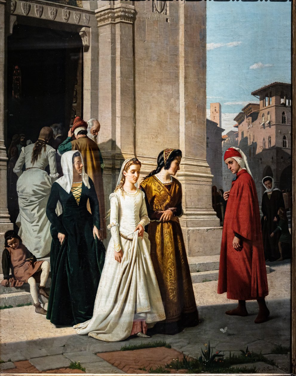 Dante conoce a Beatrice de Raffaello Sorbi
