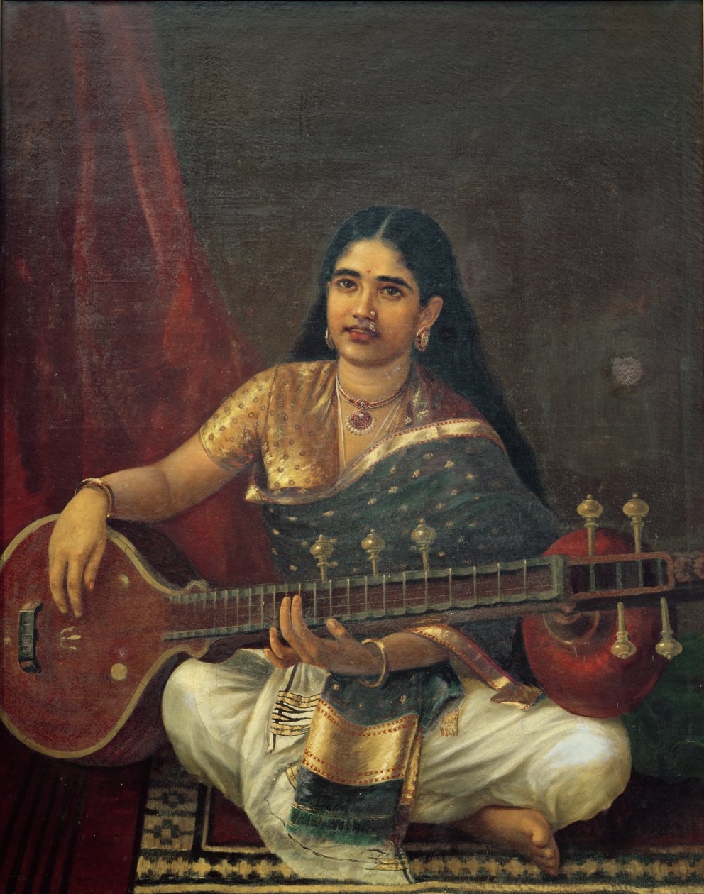 Joven mujer con una veena de Raja Ravi Varma