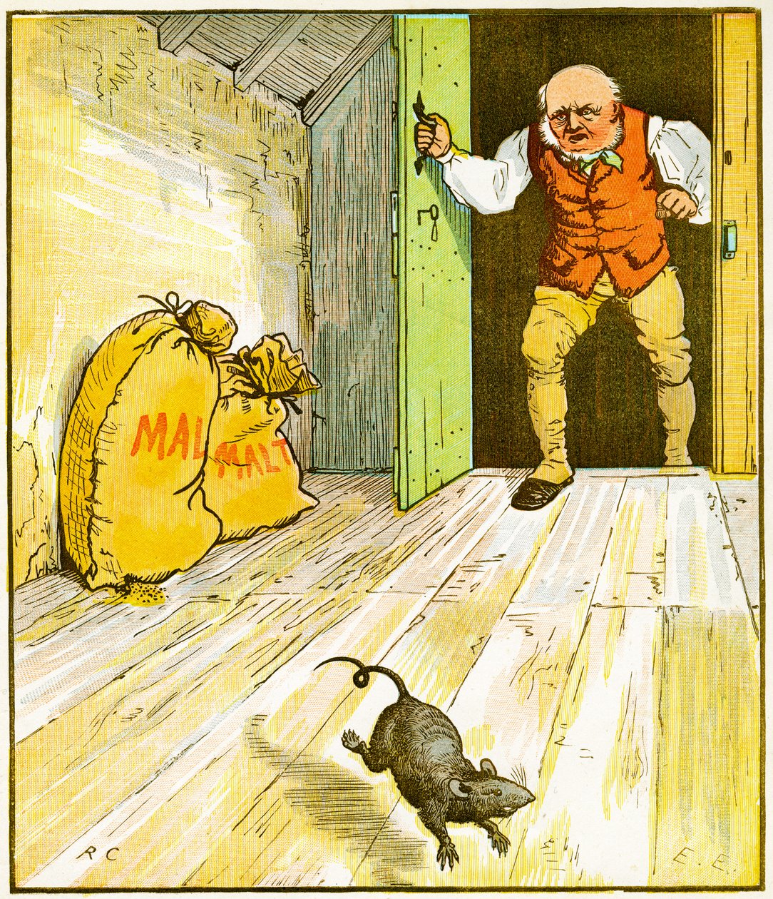 Esta es la rata que se comió la malta, que estaba en la casa que Jack construyó, ilustración de La Casa que Jack Construyó, 1887 de Randolph Caldecott