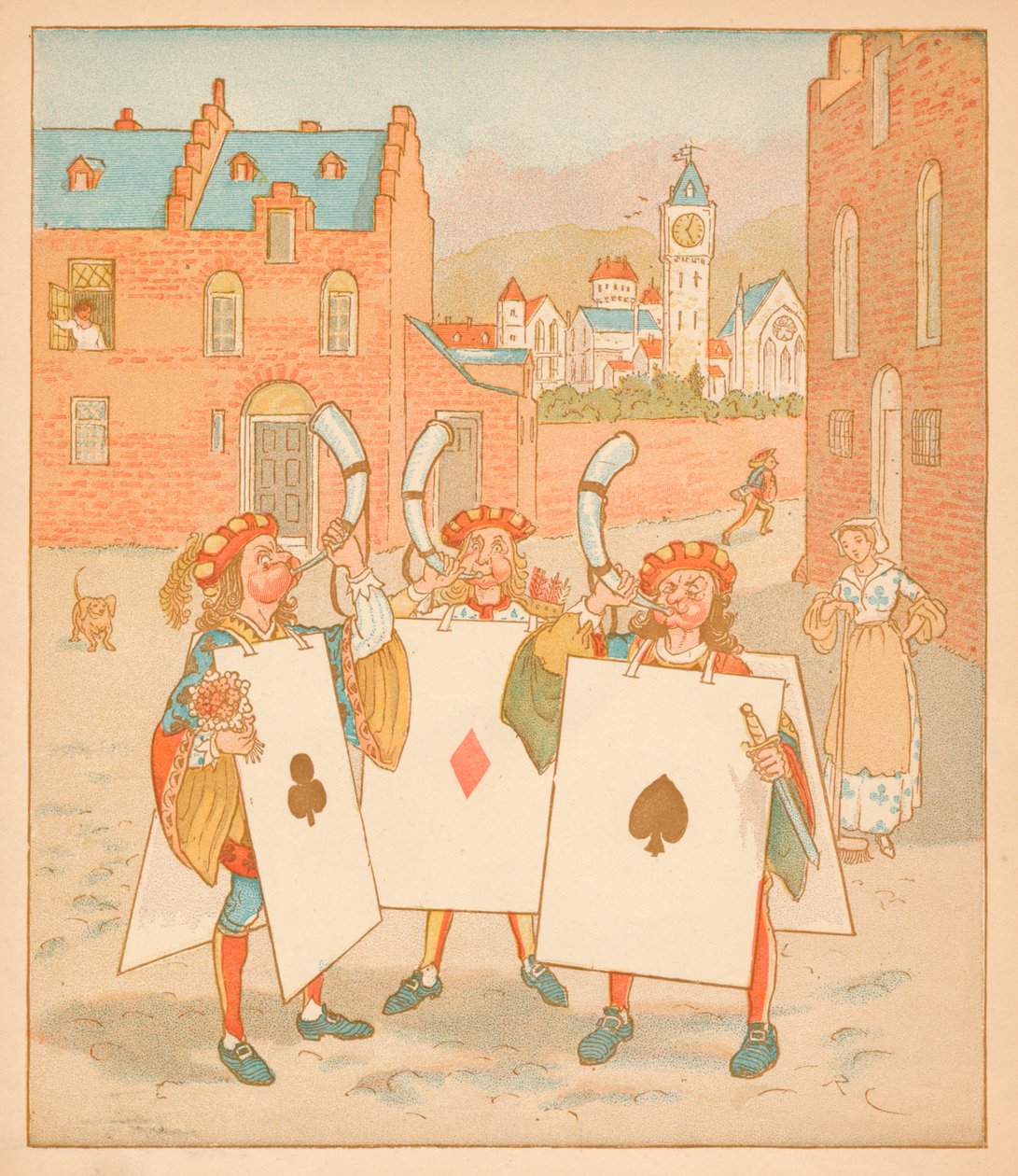 Tocadores de cuerno con cartas de juego, 1880 de Randolph Caldecott