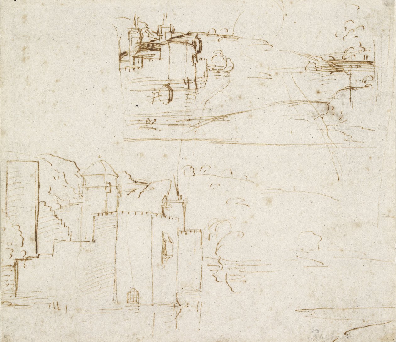 Dos bocetos separados de paisajes, WA1846.152b de Raffaello Sanzio Raphael