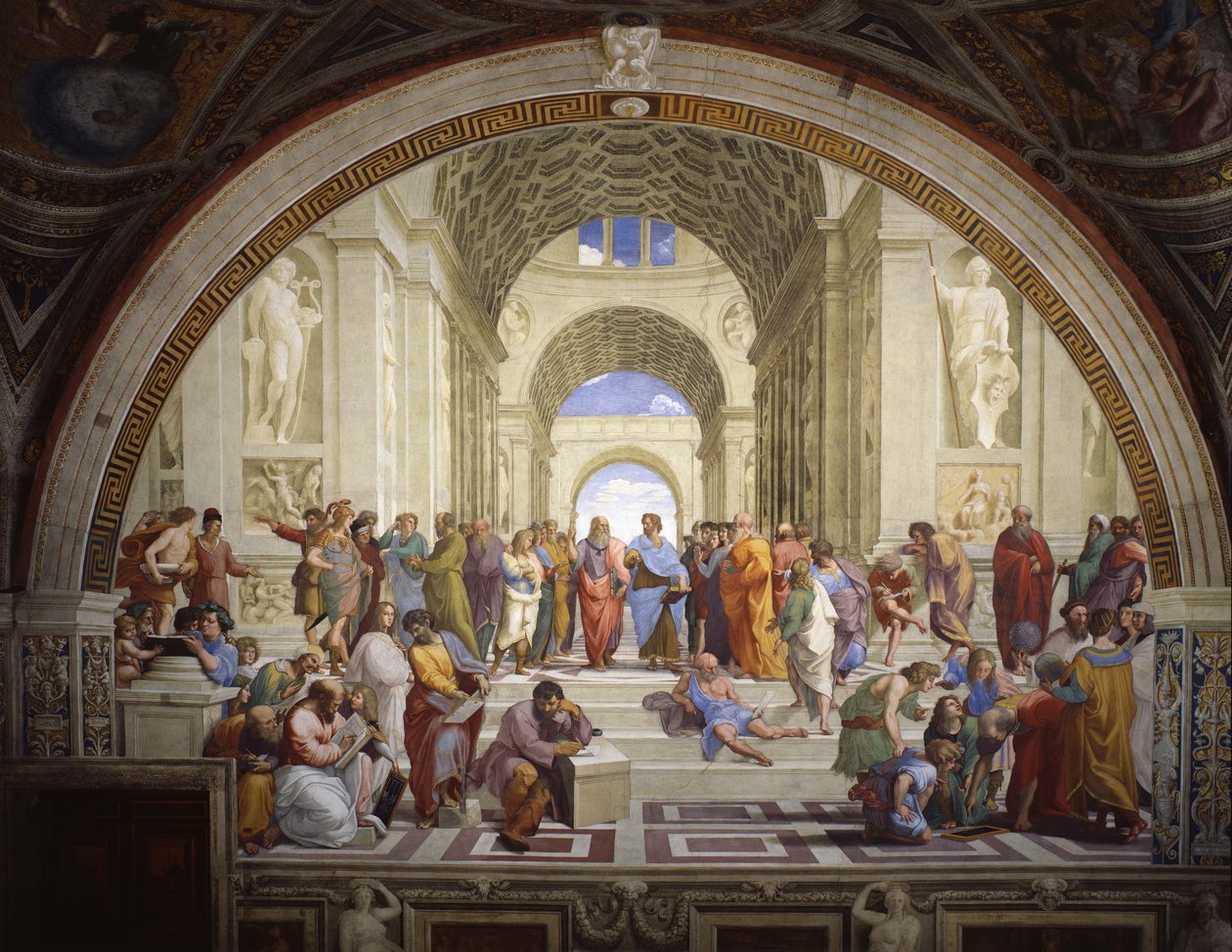 Stanza della Segnatura en el Vaticano para el Papa Julio II, fresco mural de Raffaello Sanzio Raphael