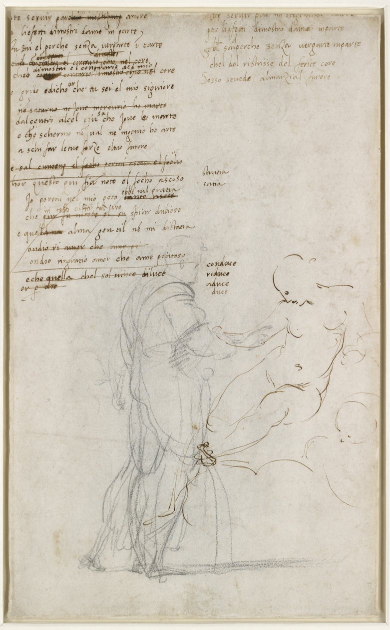 Verso: Estudios de figuras y un borrador de soneto, WA1846.186 de Raffaello Sanzio Raphael