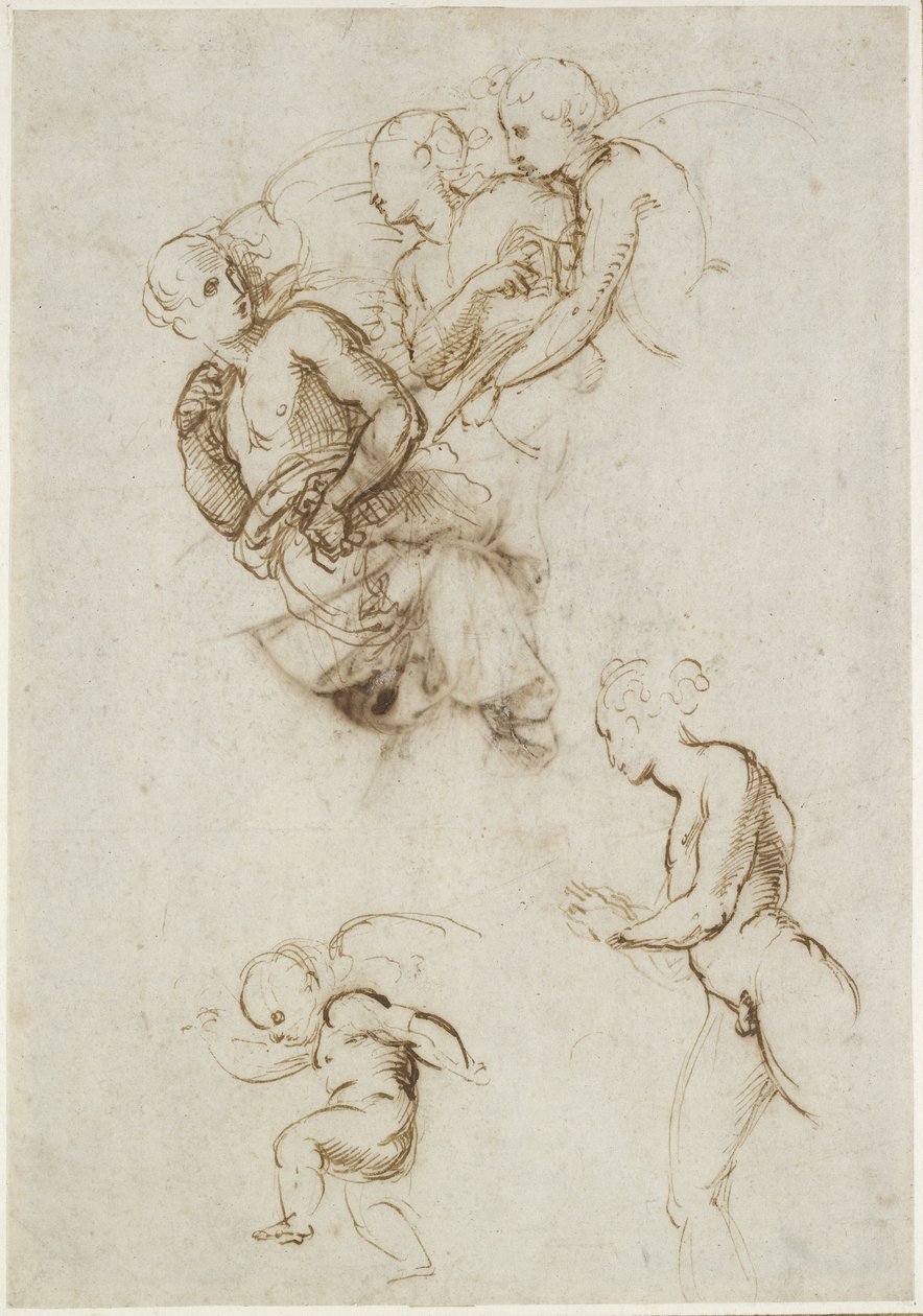 Estudios para un grupo de ángeles voladores (recto) de Raffaello Sanzio Raphael