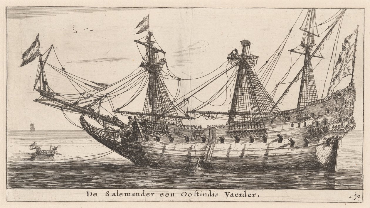 El "Salemander," un Mercante de las Indias Orientales de Reinier Nooms, called Zeeman