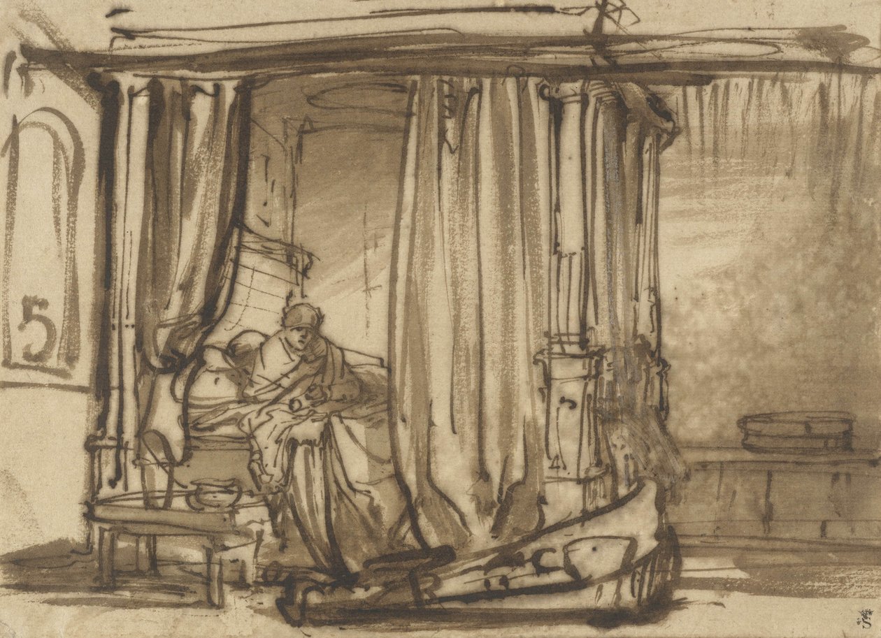 Dormitorio con Saskia en la cama, c.1638 de Rembrandt van Rijn