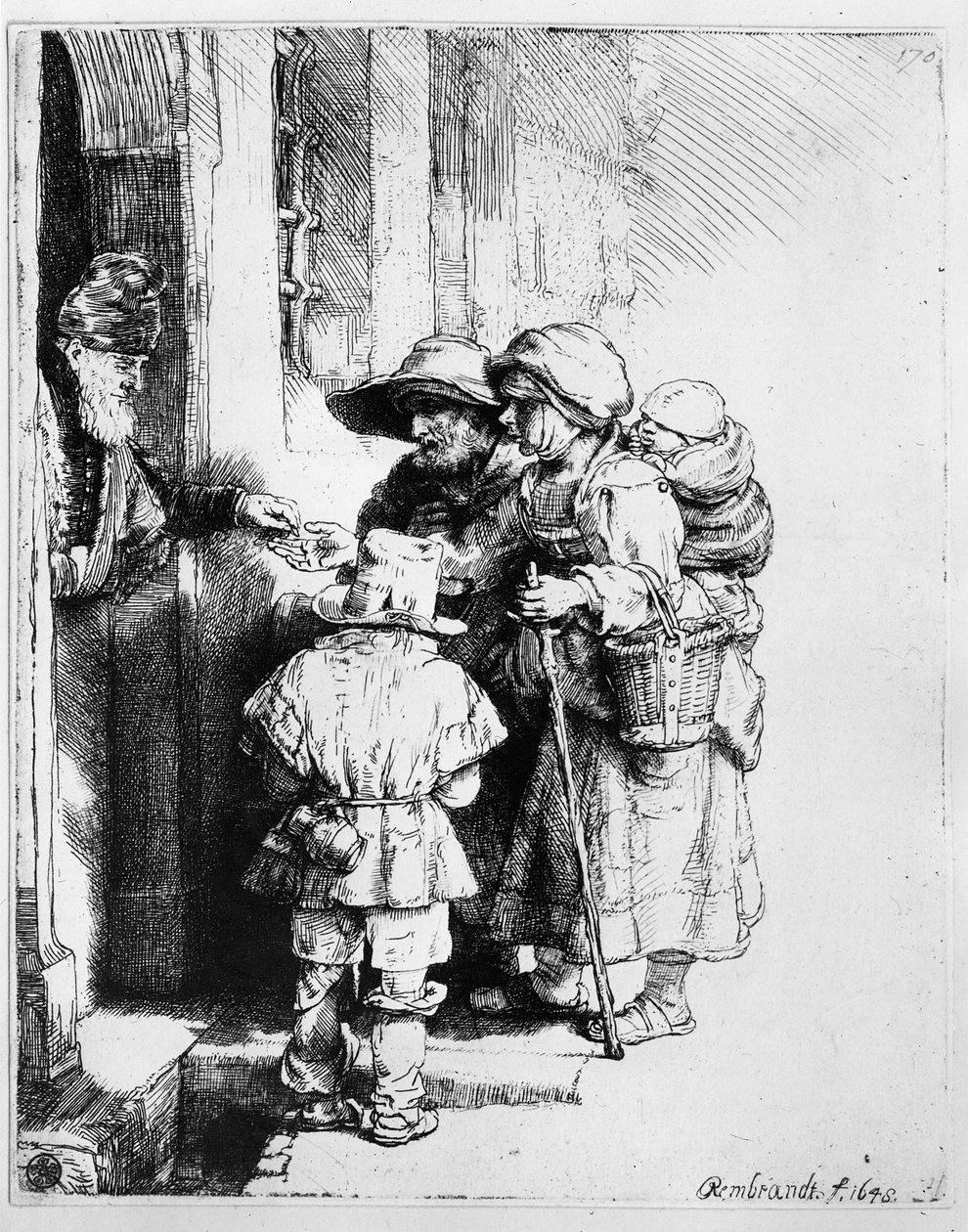 Mendigos recibiendo limosnas, 1648 de Rembrandt van Rijn