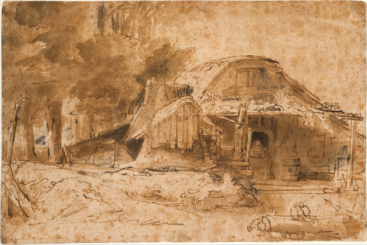 Cabaña cerca del borde de un bosque de Rembrandt van Rijn