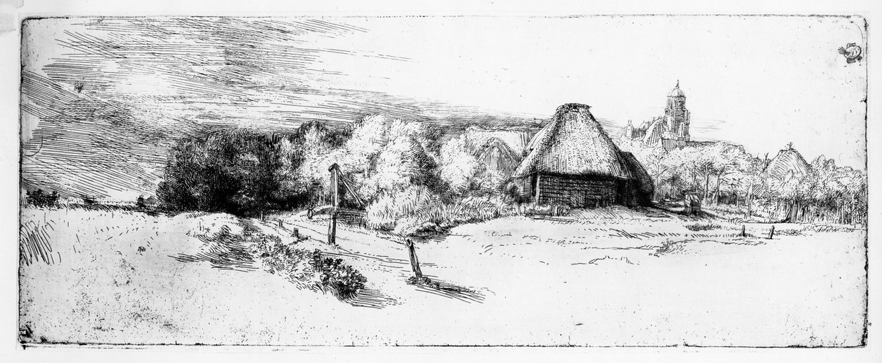 Paisaje con una torre, c.1651 de Rembrandt van Rijn