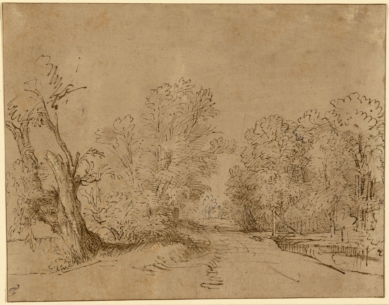 Un camino arbolado de Rembrandt Harmensz. van Rijn