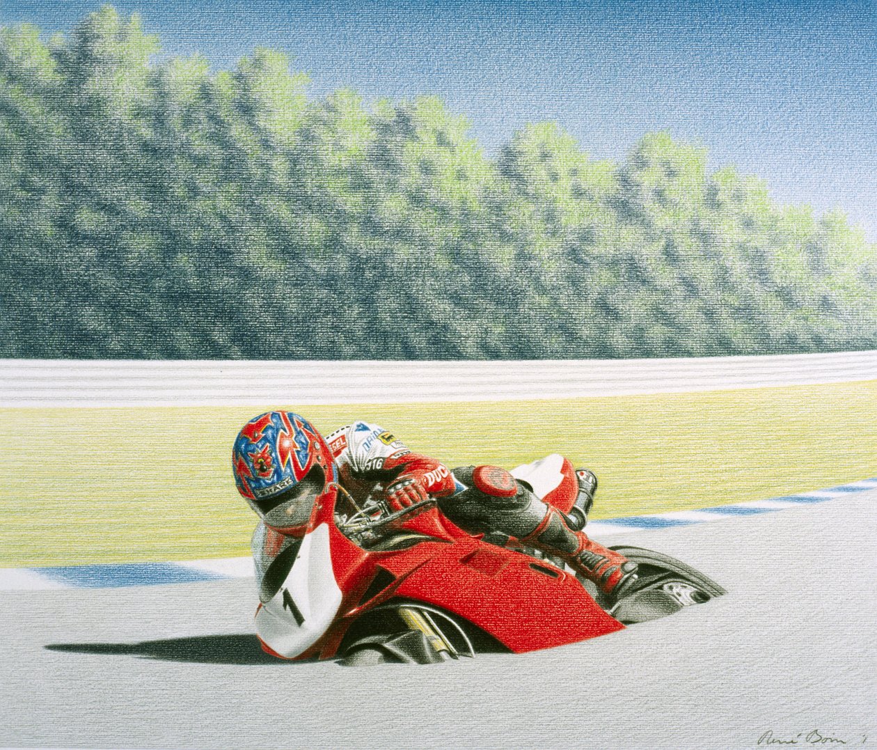 Roadrace, 2001, Dibujo a lápiz de color sobre papel de Rene Boin