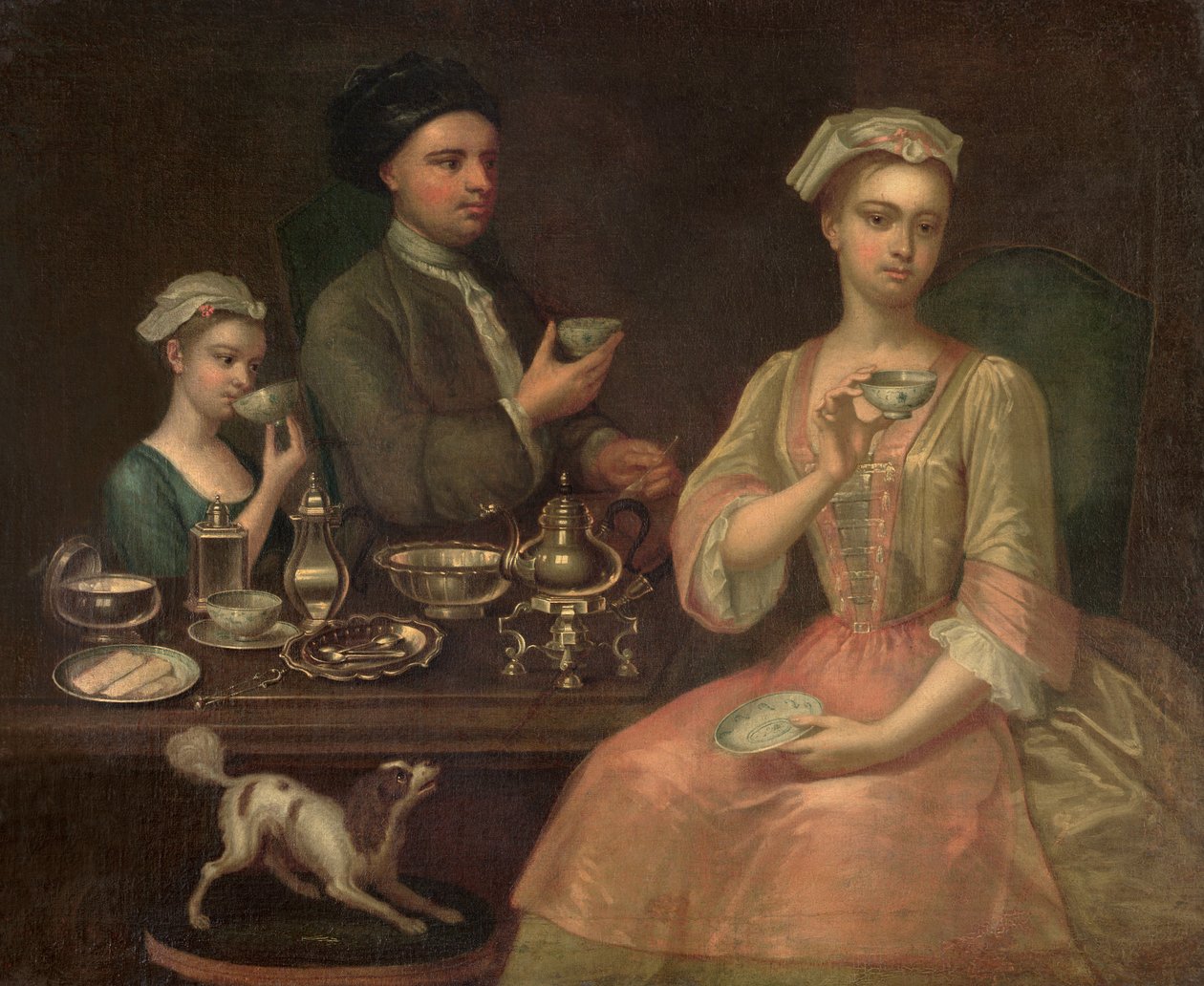 Una Familia de Tres tomando Té, c.1727 de Richard Collins