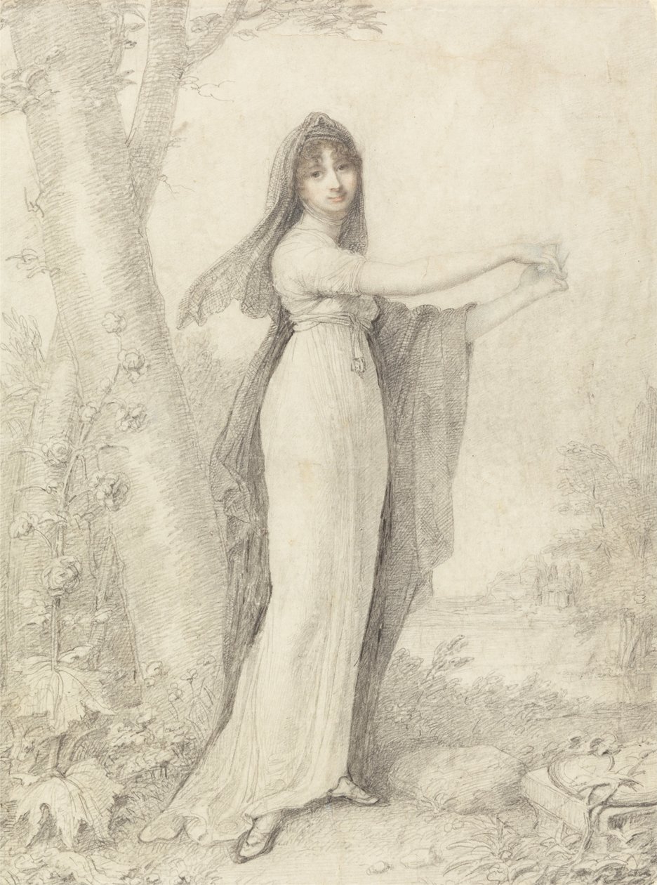 Retrato de una dama de pie cerca de un lago de Richard Cosway