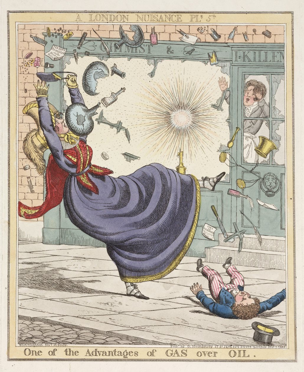 Una de las ventajas del gas sobre el aceite, lámina 5 de Una molestia londinense, 1822 de Richard Dighton