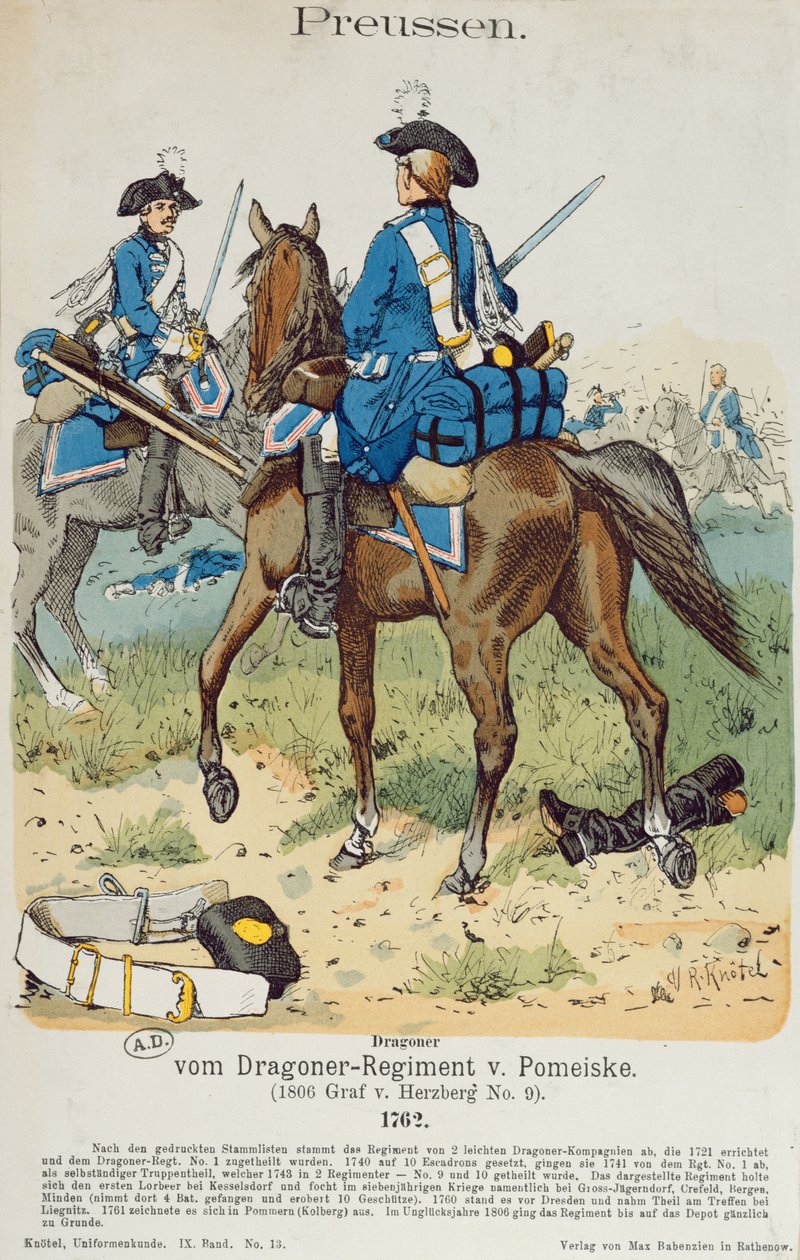 Dragones en el Regimiento von Pomeiske en 1762, c.1890 de Richard Knoetel