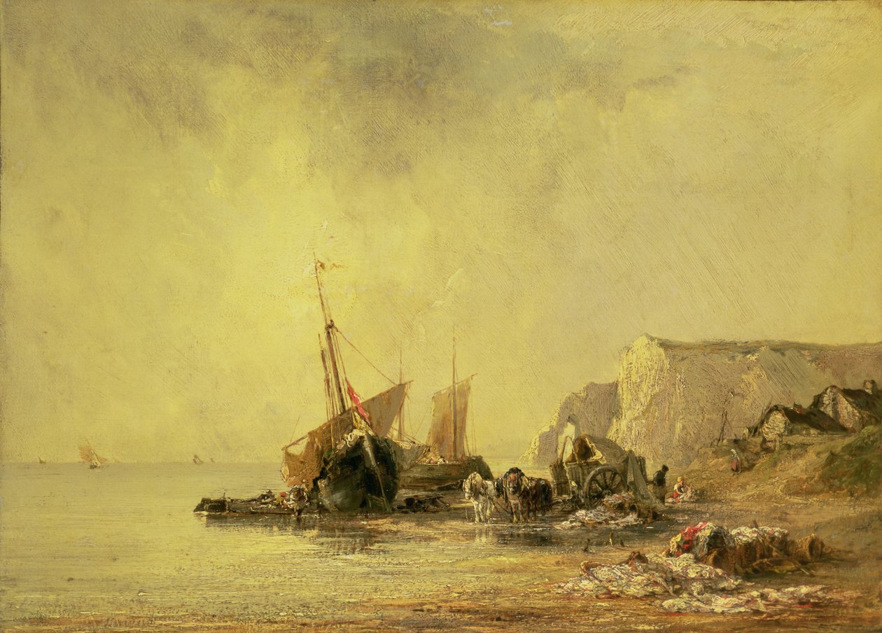 Barcos en la costa de Normandía, c.1823 de Richard Parkes Bonington