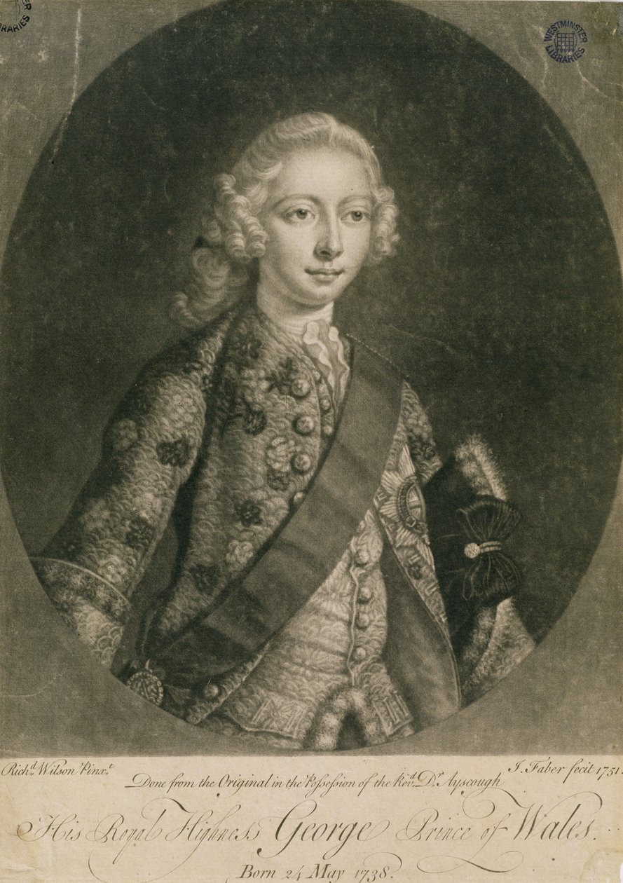 Jorge, Príncipe de Gales (1738-1820), luego Jorge III, grabado por John Faber (1684-1756), 1751 de Richard Wilson