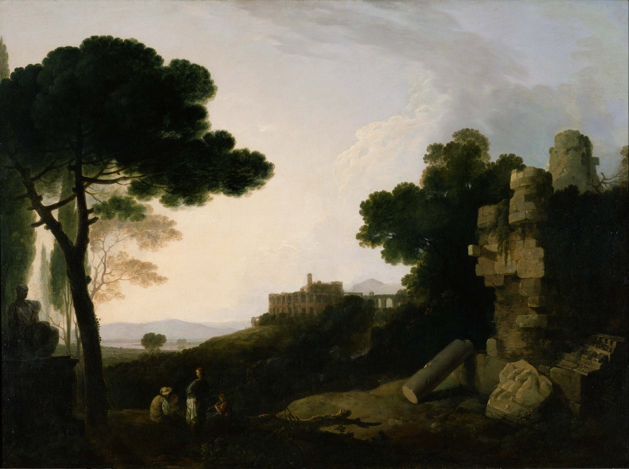 Capricho paisajístico con la tumba de los Horacios y Curiacios, y la Villa de Mecenas en Tívoli de Richard Wilson