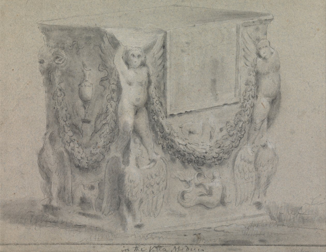 Plinto esculpido en la Villa Medici de Richard Wilson