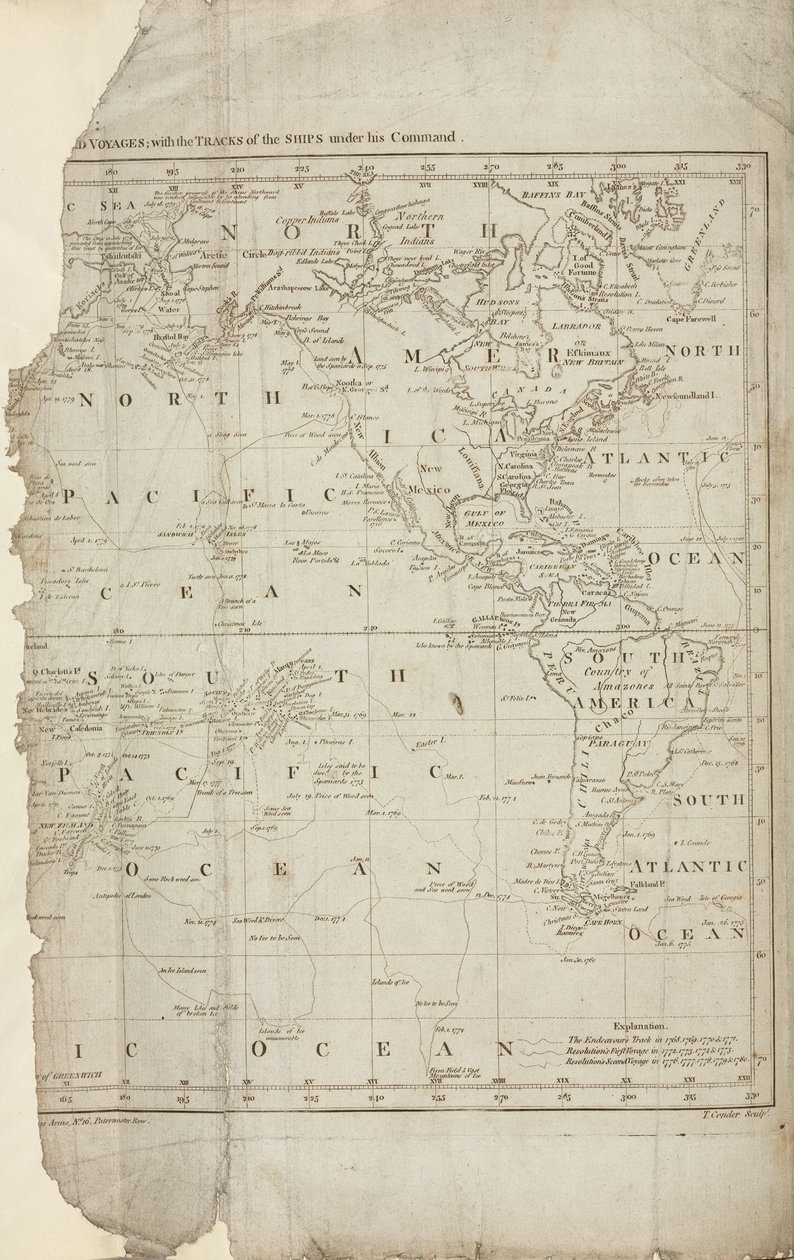 Mapa de los viajes de Cook, c. 1780 de John Pardon