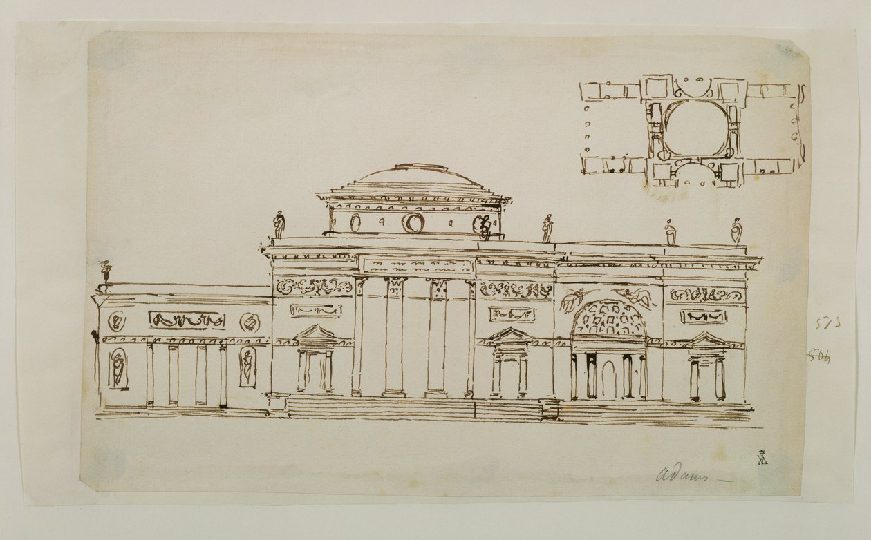 Diseño esbozado para un edificio con cúpula de Robert Adam