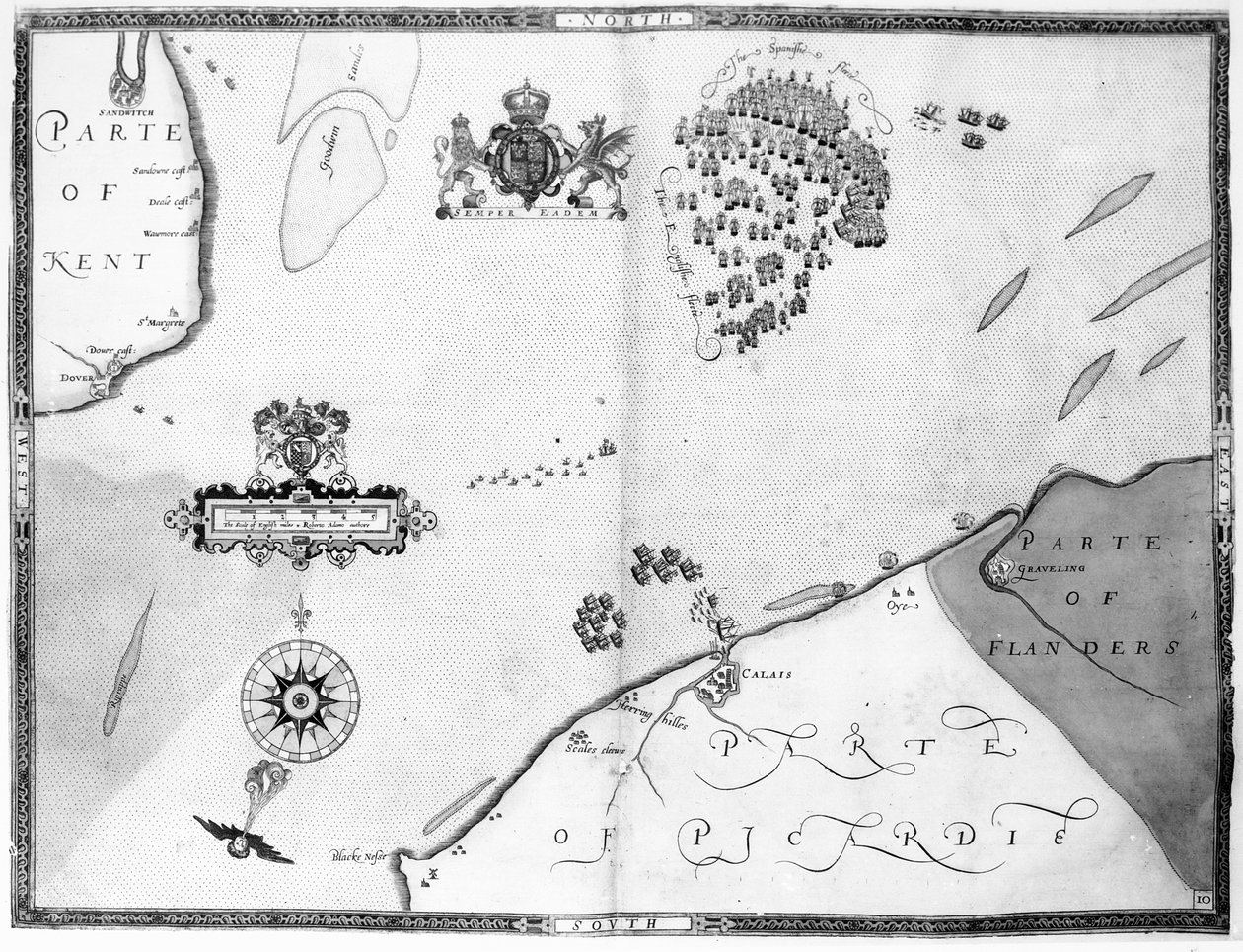 Mapa No.10 que muestra la ruta de la flota de la Armada, grabado por Augustine Ryther, 1588 de Robert Adams