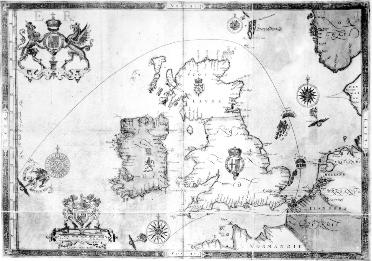 Mapa que muestra la ruta de la flota de la Armada, grabado por Augustine Ryther, 1588 de Robert Adams