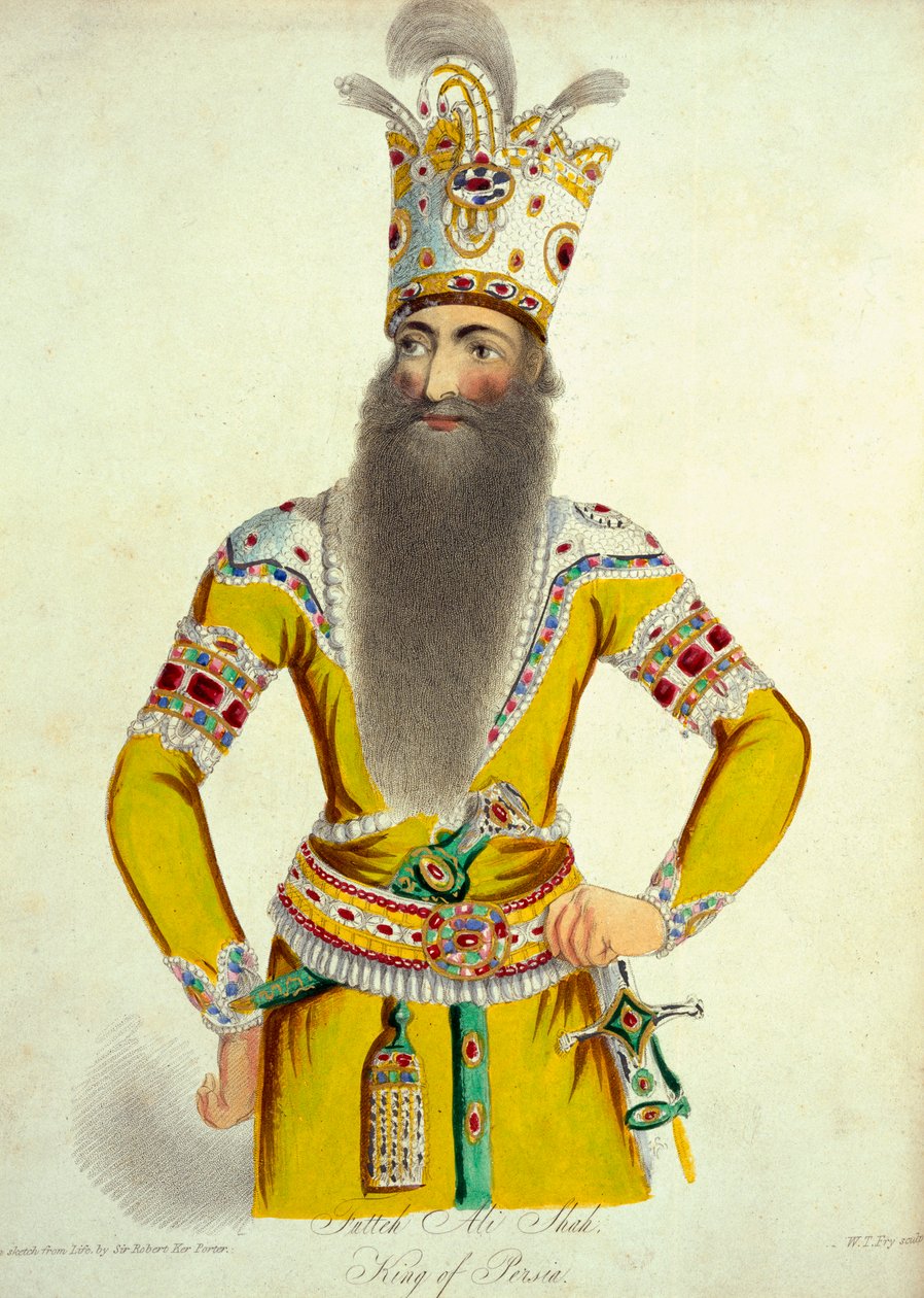Retrato de Fatteh Ali Shah, grabado por William Thomas Fry de 