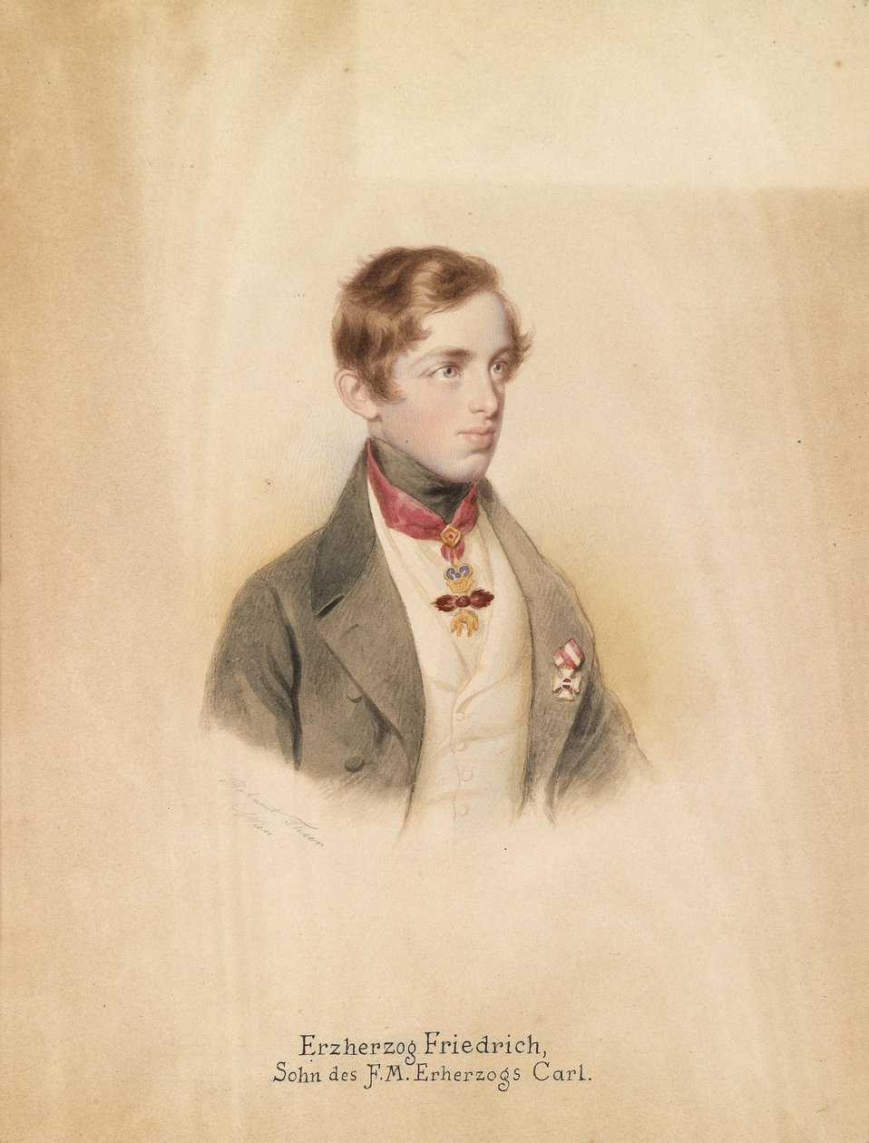 Retrato del Archiduque Friedrich Ferdinand Leopold de Austria (1821-1847) con la Orden del Toisón de Oro y la Cruz de Caballero de la Orden Militar de María Teresa de Robert Theer