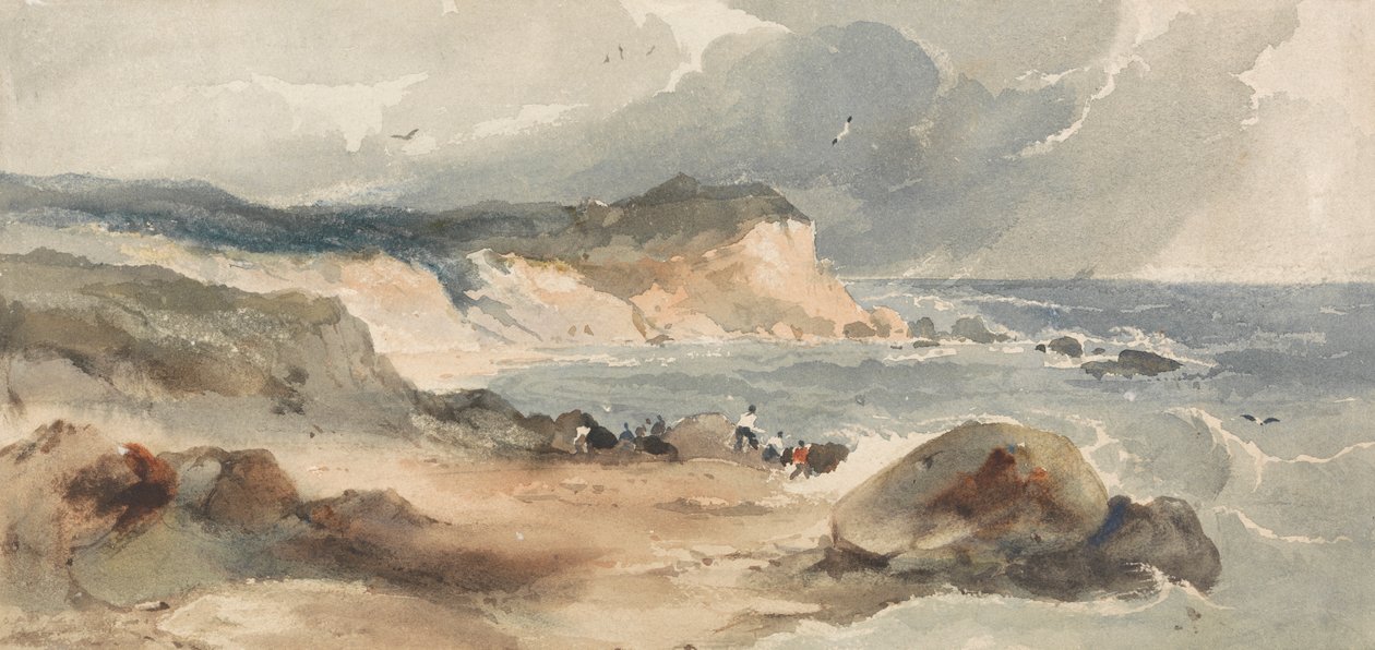 Escena costera con figuras de Robert Brandard
