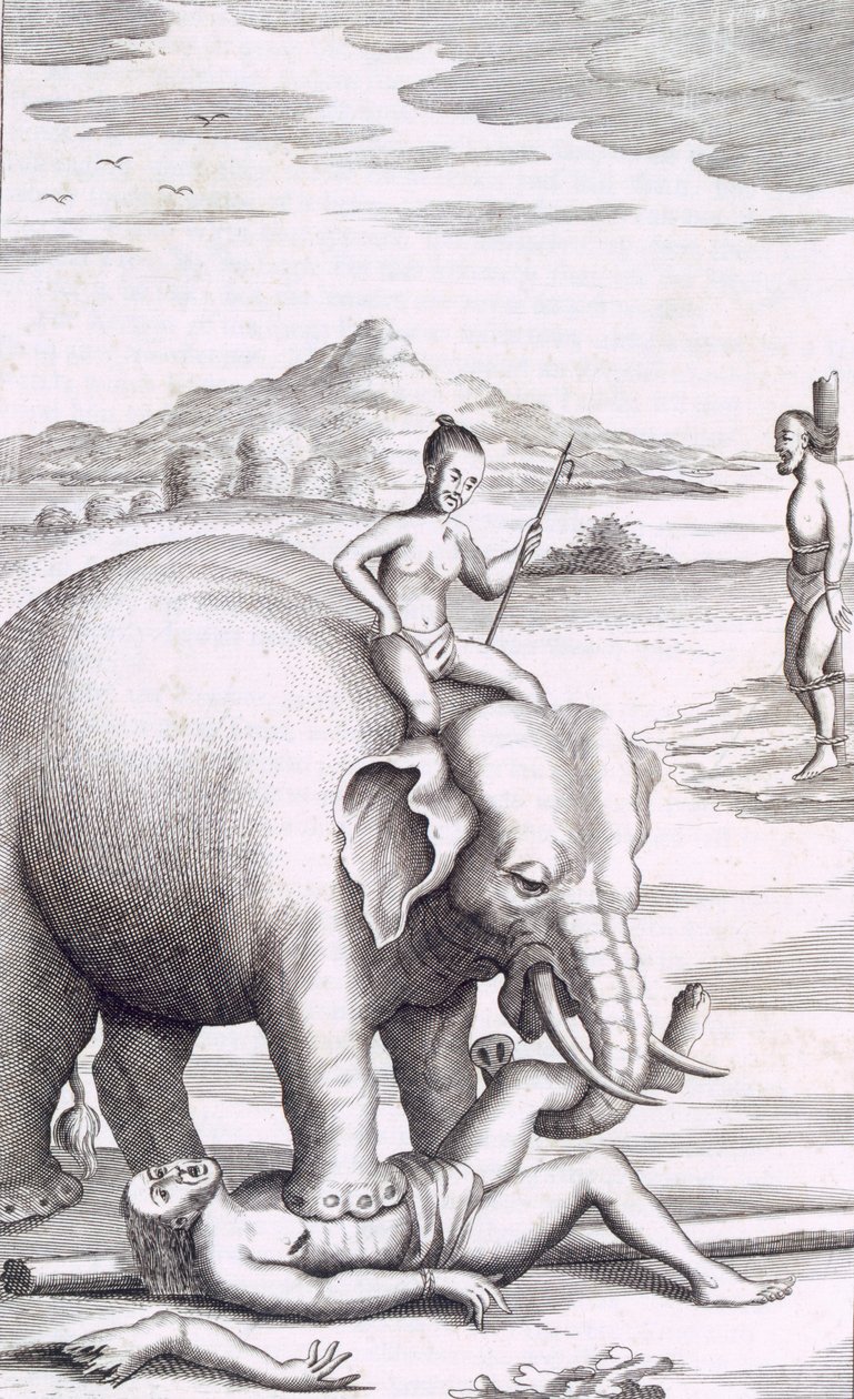 Una ejecución por un elefante, pub. 1681 de Robert Knox