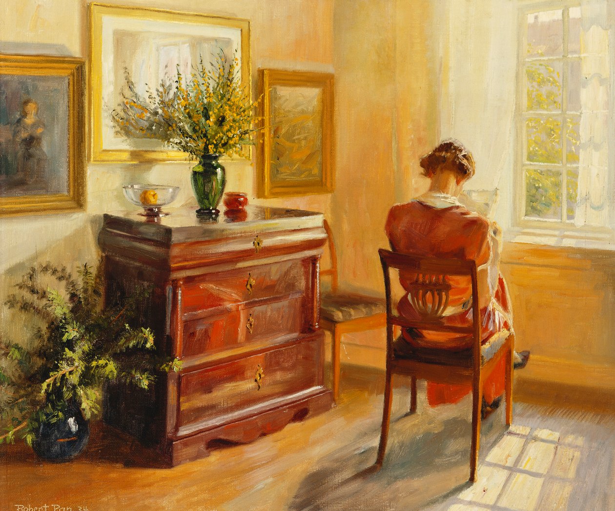 Una mujer leyendo junto a una ventana de Robert Panitzsch