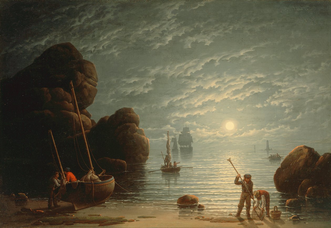 Escena costera a la luz de la luna de Robert Salmon