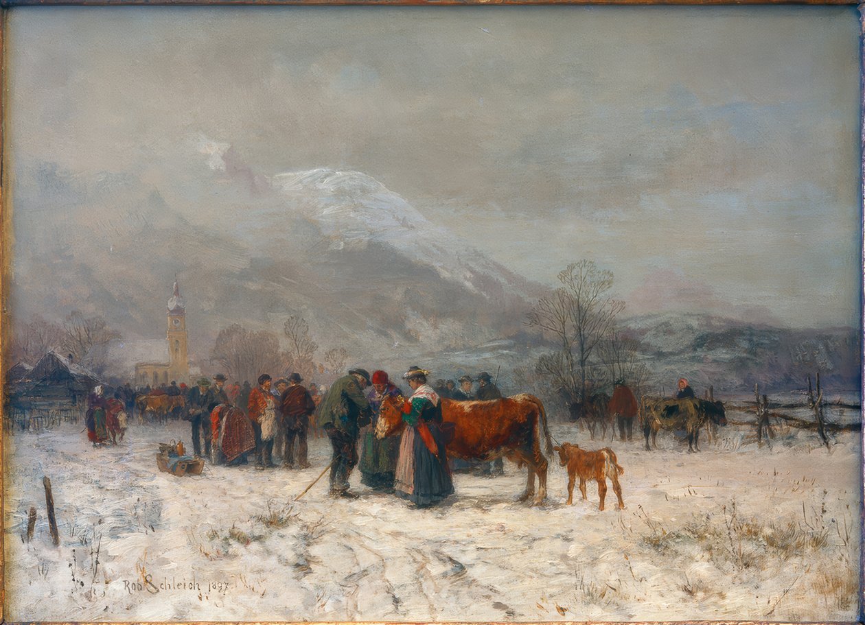 Mercado de ganado en invierno en Mittenwald de Robert Schleich