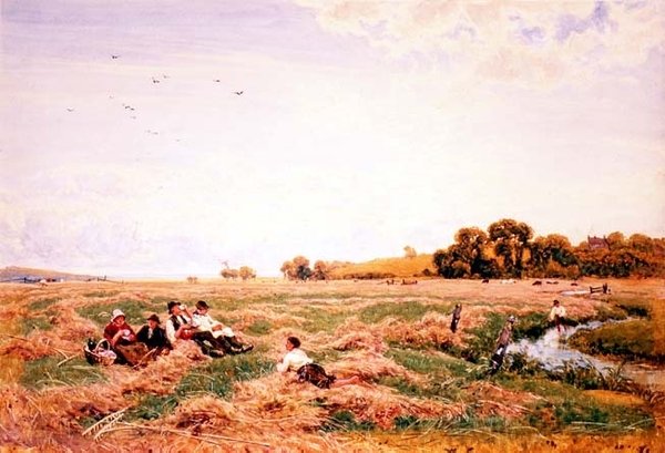 Cosechadores almorzando junto a un arroyo de Robert Thorne Waite