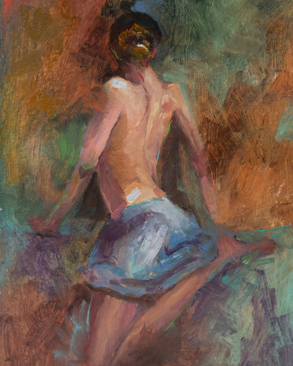 Falda azul, 2023 (óleo sobre papel) de Roberta Murray