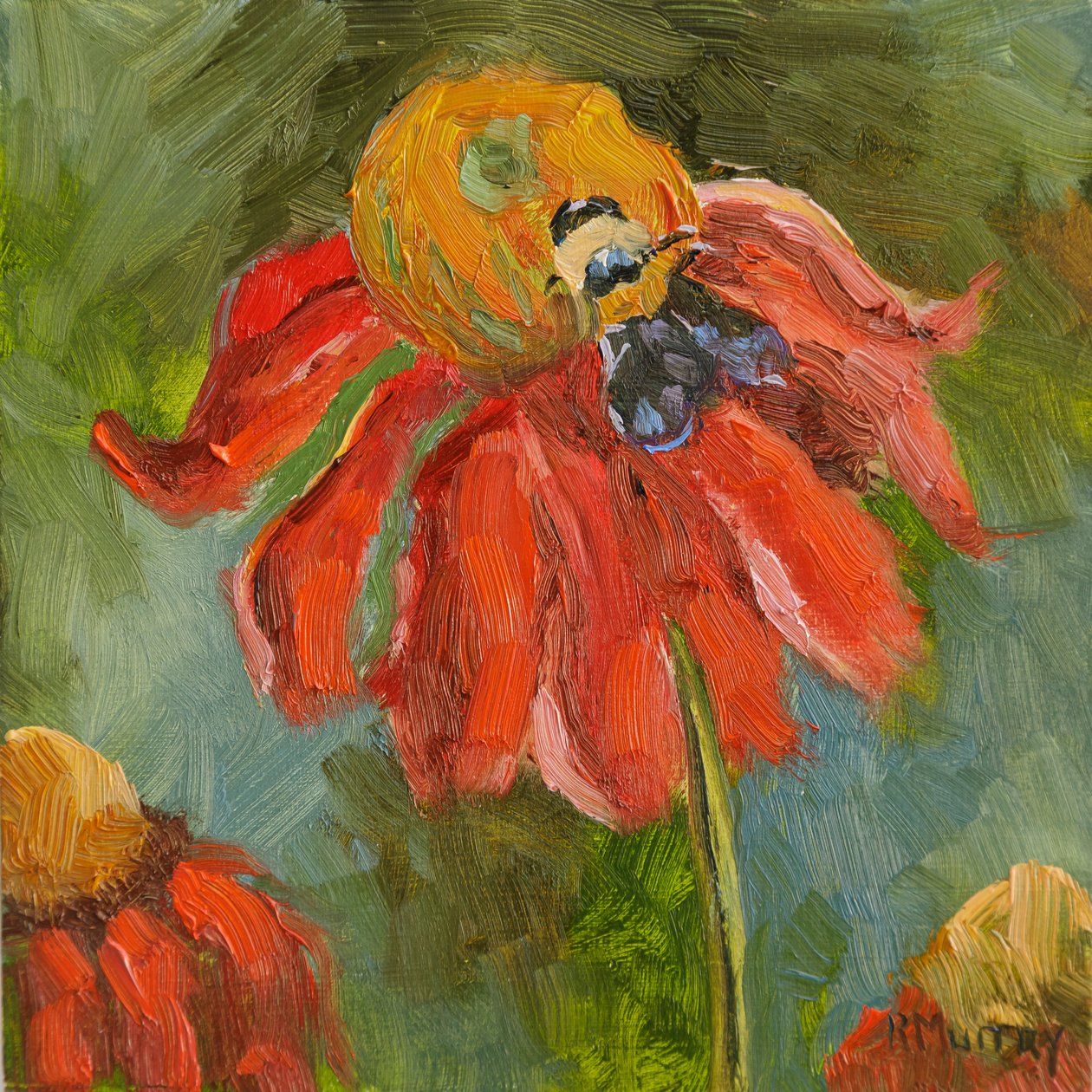 Kismet Coneflower, 2023 (óleo sobre panel) de Roberta Murray